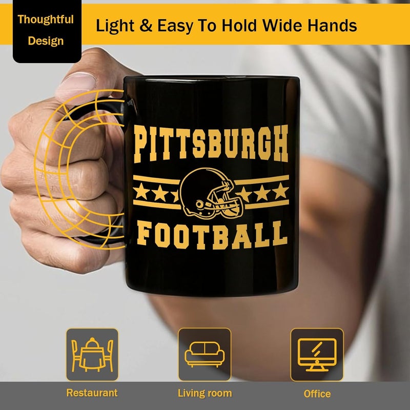 Kiraddle 2 in 1 Football Fan Ceramic Coffee Mug Cup Pittsburgh City Themed Merch Shop Men Women Sport Stuff Gear Apparel Steelers Team Desk Decor Accessorie Dad Boyfriend Unique Cool Bf Birthday Christmas Gift - Image 5